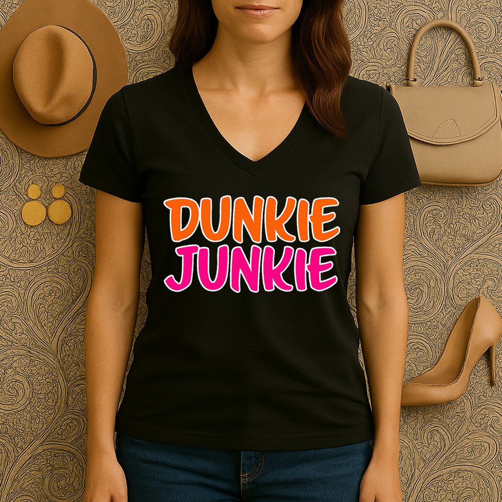 Dunkie Junkie Donut And Coffee Lover Women's V-Neck T-Shirt