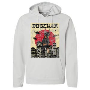 Dogzilla Japanese Doberman Canine Dog Lover Pet Owner Performance Fleece Hoodie