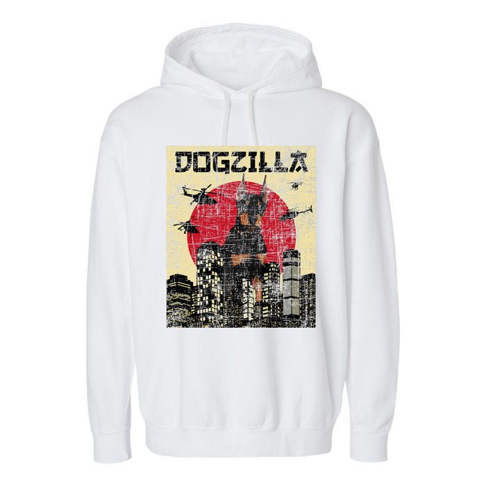 Dogzilla Japanese Doberman Canine Dog Lover Pet Owner Garment-Dyed Fleece Hoodie