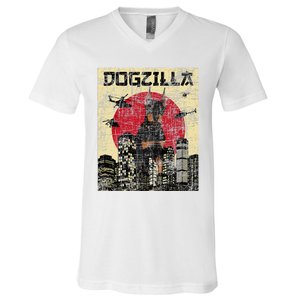 Dogzilla Japanese Doberman Canine Dog Lover Pet Owner V-Neck T-Shirt