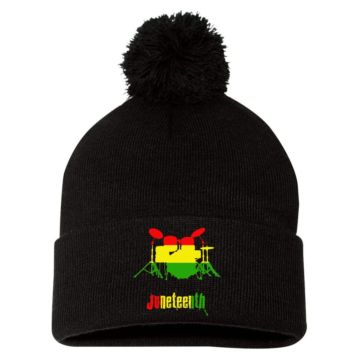 Drummer Juneteenth Day Black Pride History Love Music Drum Pom Pom 12in Knit Beanie