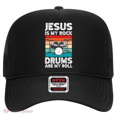 Drummer Jesus Drumming Drums Percussion Faith Christian High Crown Mesh Back Trucker Hat