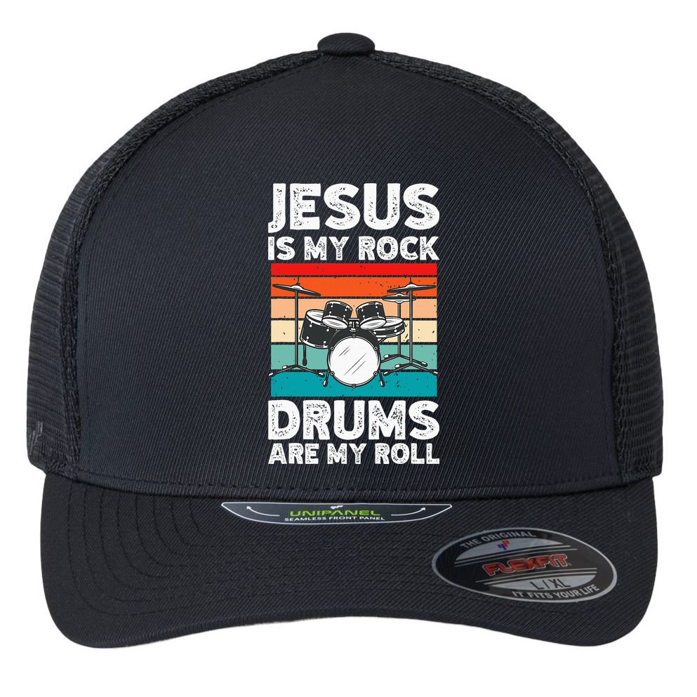 Drummer Jesus Drumming Drums Percussion Faith Christian Flexfit Unipanel Trucker Cap