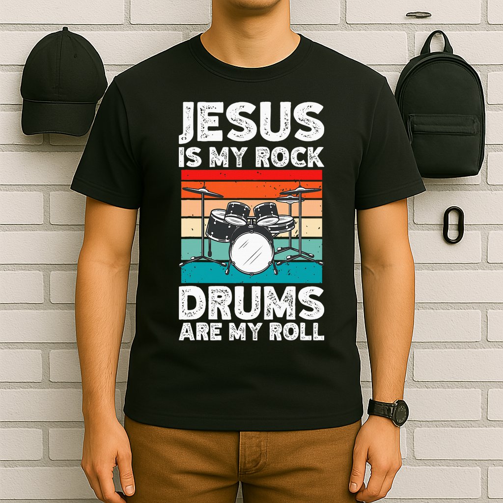 Drummer Jesus Drumming Drums Percussion Faith Christian T-Shirt