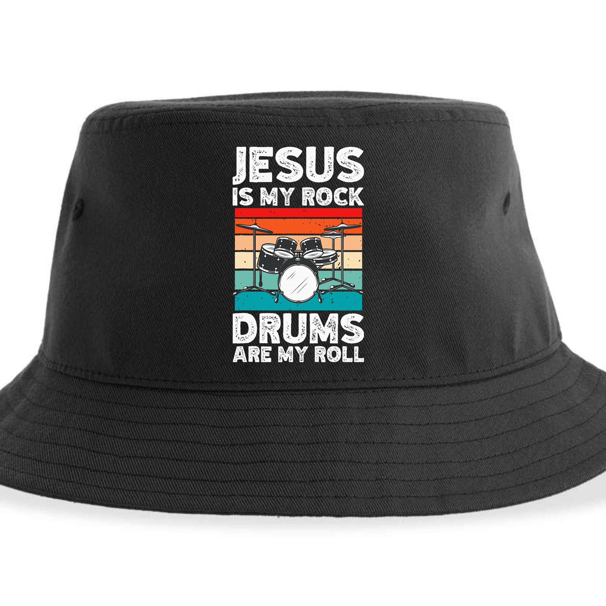 Drummer Jesus Drumming Drums Percussion Faith Christian Sustainable Bucket Hat