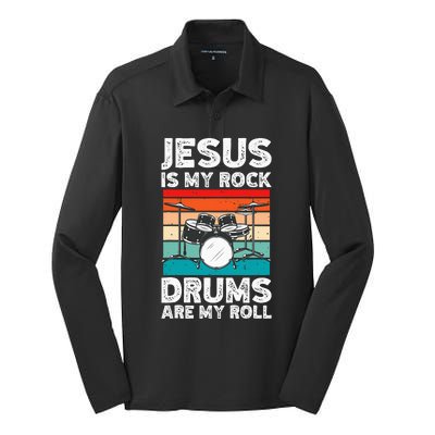 Drummer Jesus Drumming Drums Percussion Faith Christian Silk Touch Performance Long Sleeve Polo