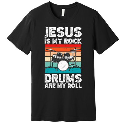 Drummer Jesus Drumming Drums Percussion Faith Christian Premium T-Shirt