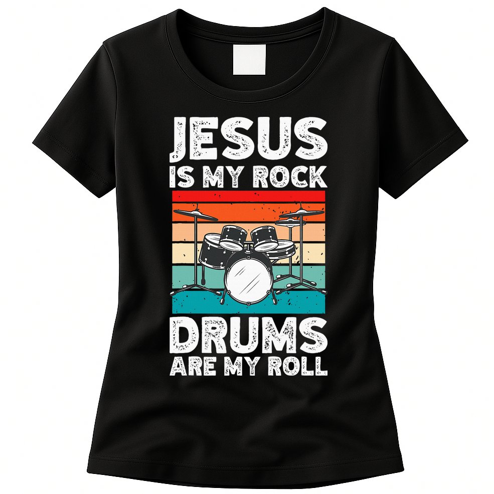Drummer Jesus Drumming Drums Percussion Faith Christian Womens T-Shirt