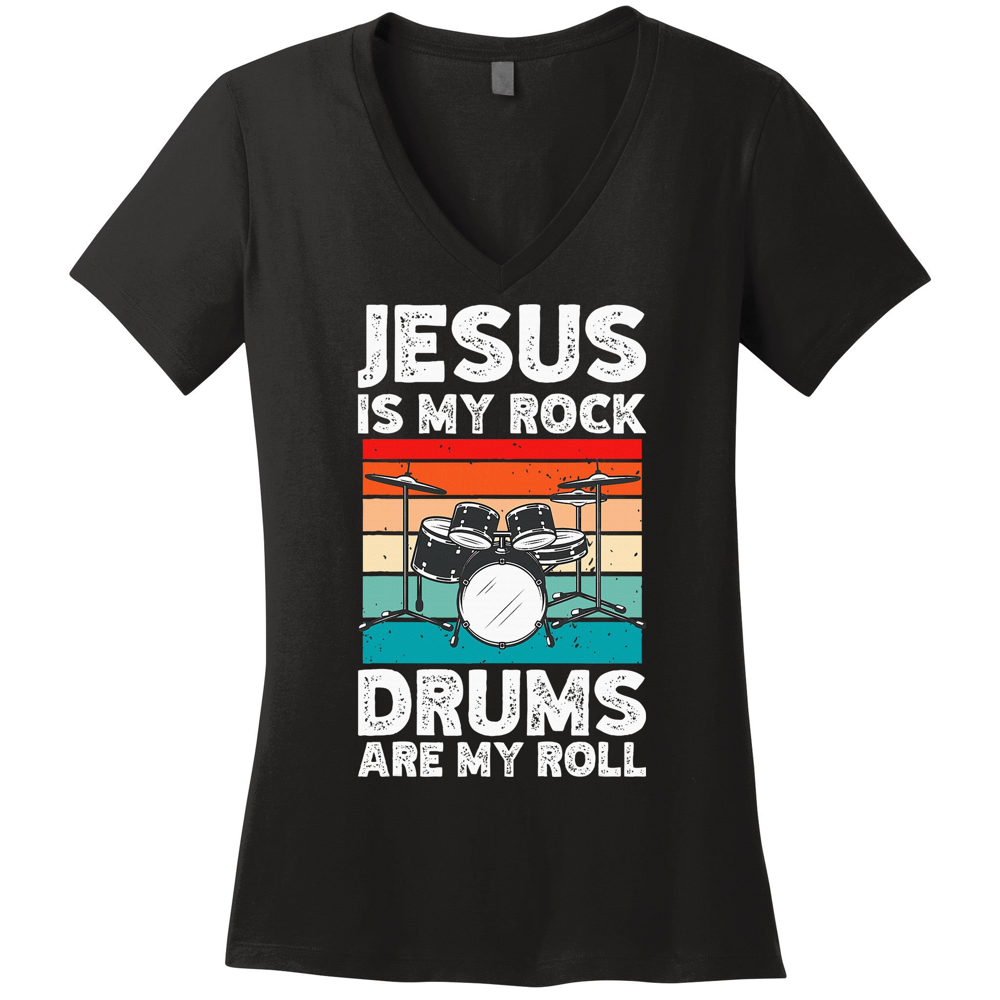 Drummer Jesus Drumming Drums Percussion Faith Christian Women's V-Neck T-Shirt