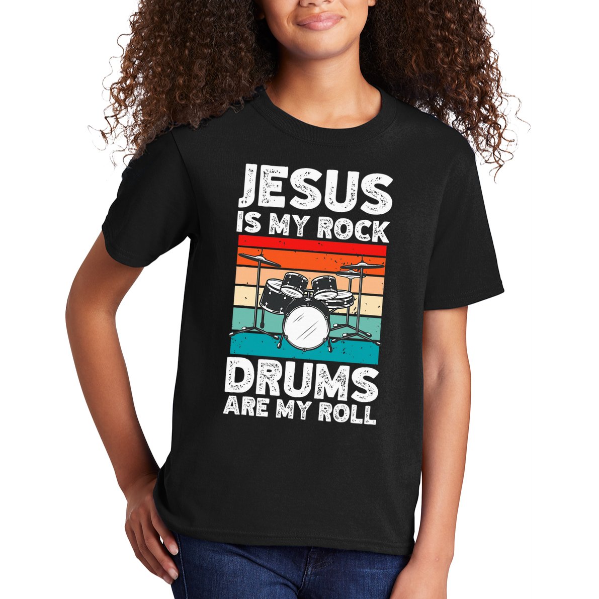 Drummer Jesus Drumming Drums Percussion Faith Christian Kids T-Shirt