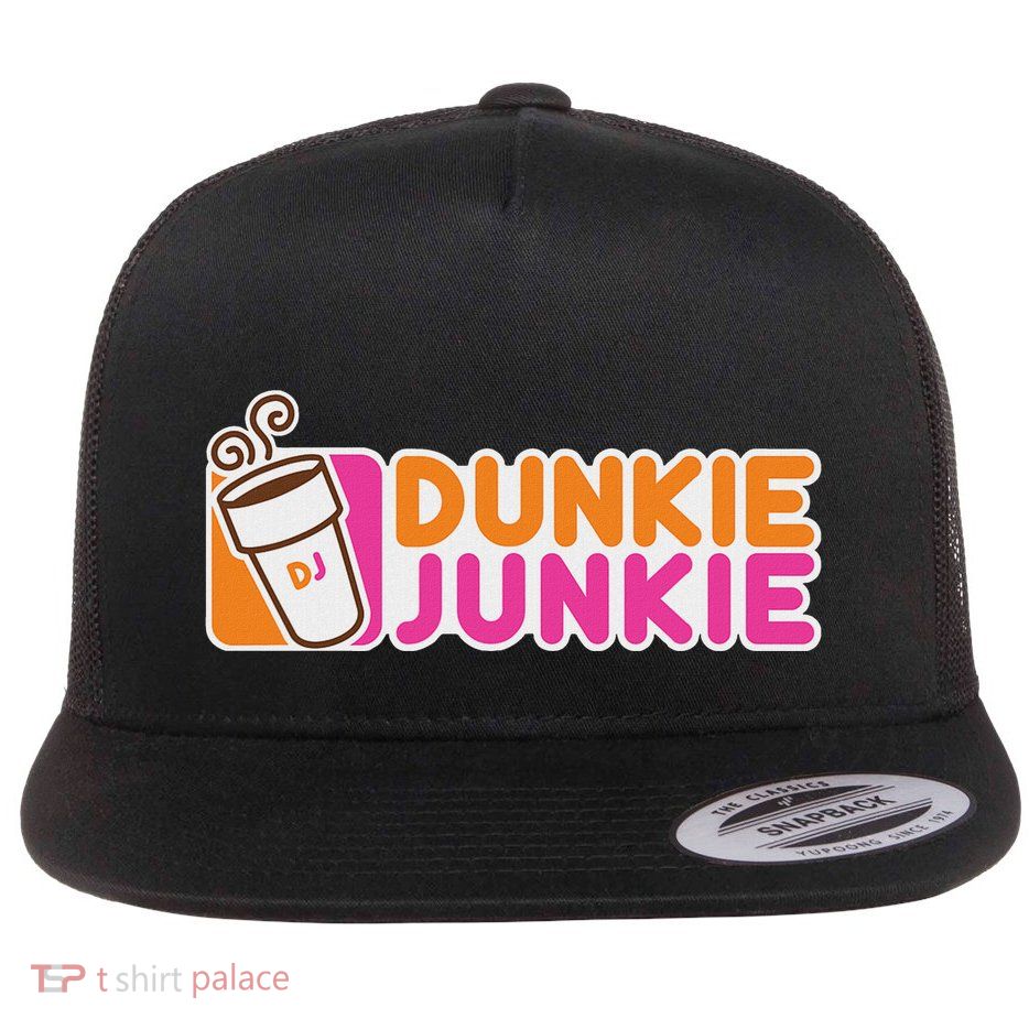 Dunkie Junkie Funny Coffee Lover Flat Bill Trucker Hat