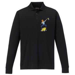 Dabbing Janitor Funny Dancing Gift For Custodian Performance Long Sleeve Polo