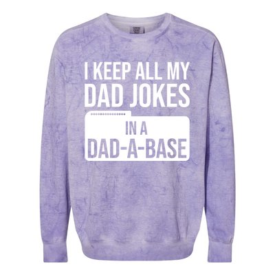 Dad Jokes Gift I Keep All My Dad Jokes In A Dadgiftagiftbase Funny Gift Colorblast Crewneck Sweatshirt