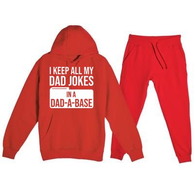 Dad Jokes Gift I Keep All My Dad Jokes In A Dadgiftagiftbase Funny Gift Premium Hooded Sweatsuit Set