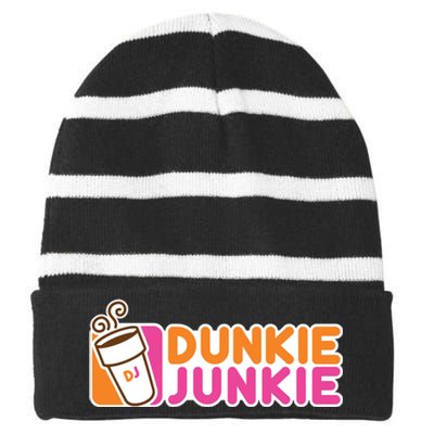 Dunkie Junkie Gift Funny Coffee Lover Gift Gift Striped Beanie with Solid Band