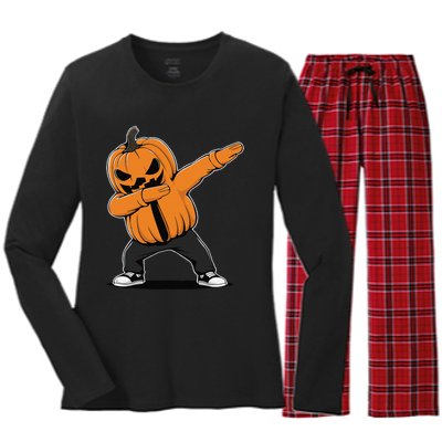 Dabbing JackoLantern Halloween Women's Long Sleeve Flannel Pajama Set 