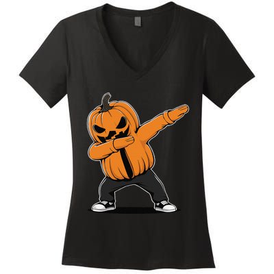 Dabbing JackoLantern Halloween Women's V-Neck T-Shirt