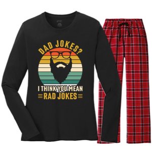 Dad Jokes I Think You Mean Rad Jokes Funny Fathers Day Women's Long Sleeve Flannel Pajama Set 