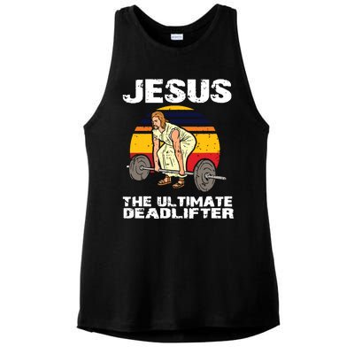 Deadlift Jesus I Christian Weightlifting Funny Workout Gym Ladies PosiCharge Tri-Blend Wicking Tank