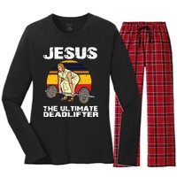 Deadlift Jesus I Christian Weightlifting Funny Workout Gym Women's Long Sleeve Flannel Pajama Set 