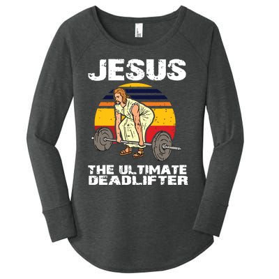 Deadlift Jesus I Christian Weightlifting Funny Workout Gym Women's Perfect Tri Tunic Long Sleeve Shirt