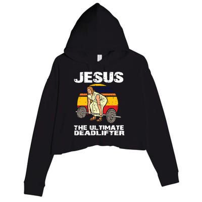 Deadlift Jesus I Christian Weightlifting Funny Workout Gym Crop Fleece Hoodie