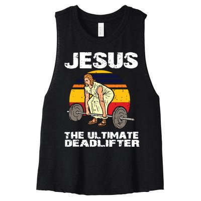 Deadlift Jesus I Christian Weightlifting Funny Workout Gym Women's Racerback Cropped Tank