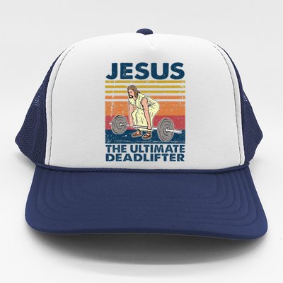 Deadlift Jesus I Christian Weightlifting Funny Workout Gym Trucker Hat