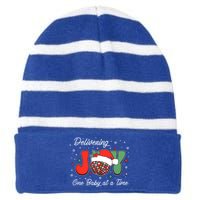 Delivering Joy Labor And Delivery Christmas L And D Nurse Gift Striped Beanie with Solid Band