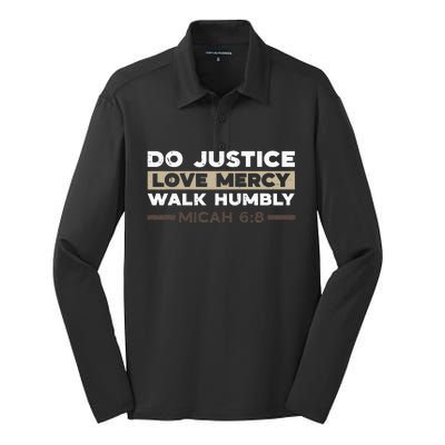 Do Justice Love Mercy Walk Humbly Micah 68 Christian Verse Silk Touch Performance Long Sleeve Polo