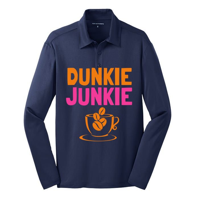 Dunkie Junkie love Funny Coffee Sayings caffeine addicted Silk Touch Performance Long Sleeve Polo