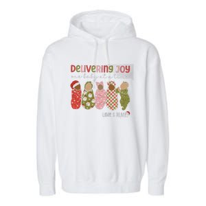 Delivering Joy Labor Delivery Christmas Birthday Specialist Gift Garment-Dyed Fleece Hoodie