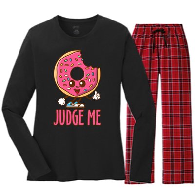 Donut Judge Me Doughnuts Women's Long Sleeve Flannel Pajama Set 