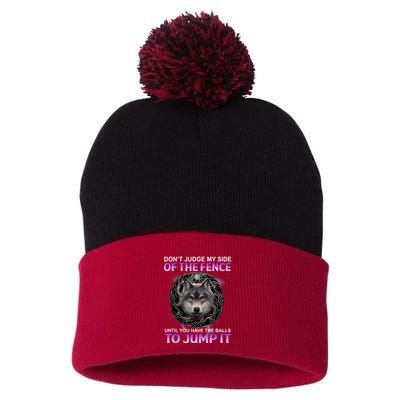 DonT Judge My Side Of The Fence Wolf Pom Pom 12in Knit Beanie