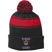 DonT Judge My Side Of The Fence Wolf Stripe Pom Pom Beanie