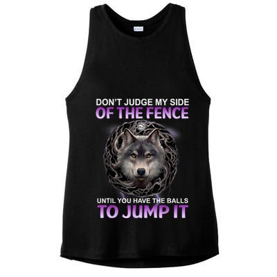 DonT Judge My Side Of The Fence Wolf Ladies PosiCharge Tri-Blend Wicking Tank