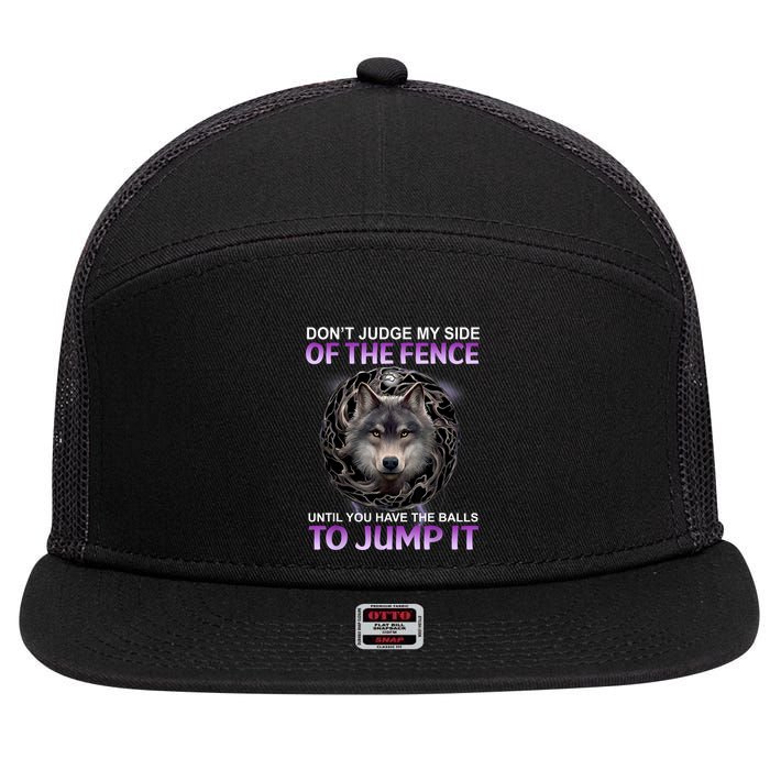 DonT Judge My Side Of The Fence Wolf 7 Panel Mesh Trucker Snapback Hat