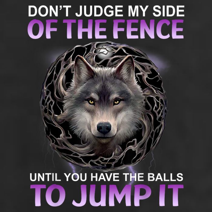 DonT Judge My Side Of The Fence Wolf 7 Panel Mesh Trucker Snapback Hat