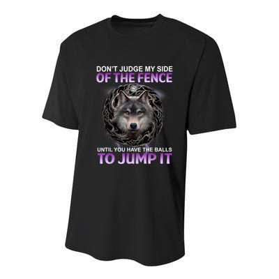 DonT Judge My Side Of The Fence Wolf Youth Performance Sprint T-Shirt