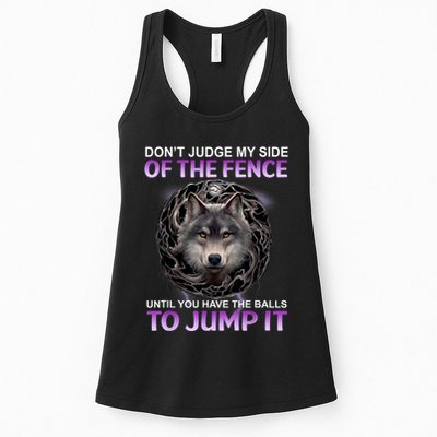 DonT Judge My Side Of The Fence Wolf Womens Tank Top