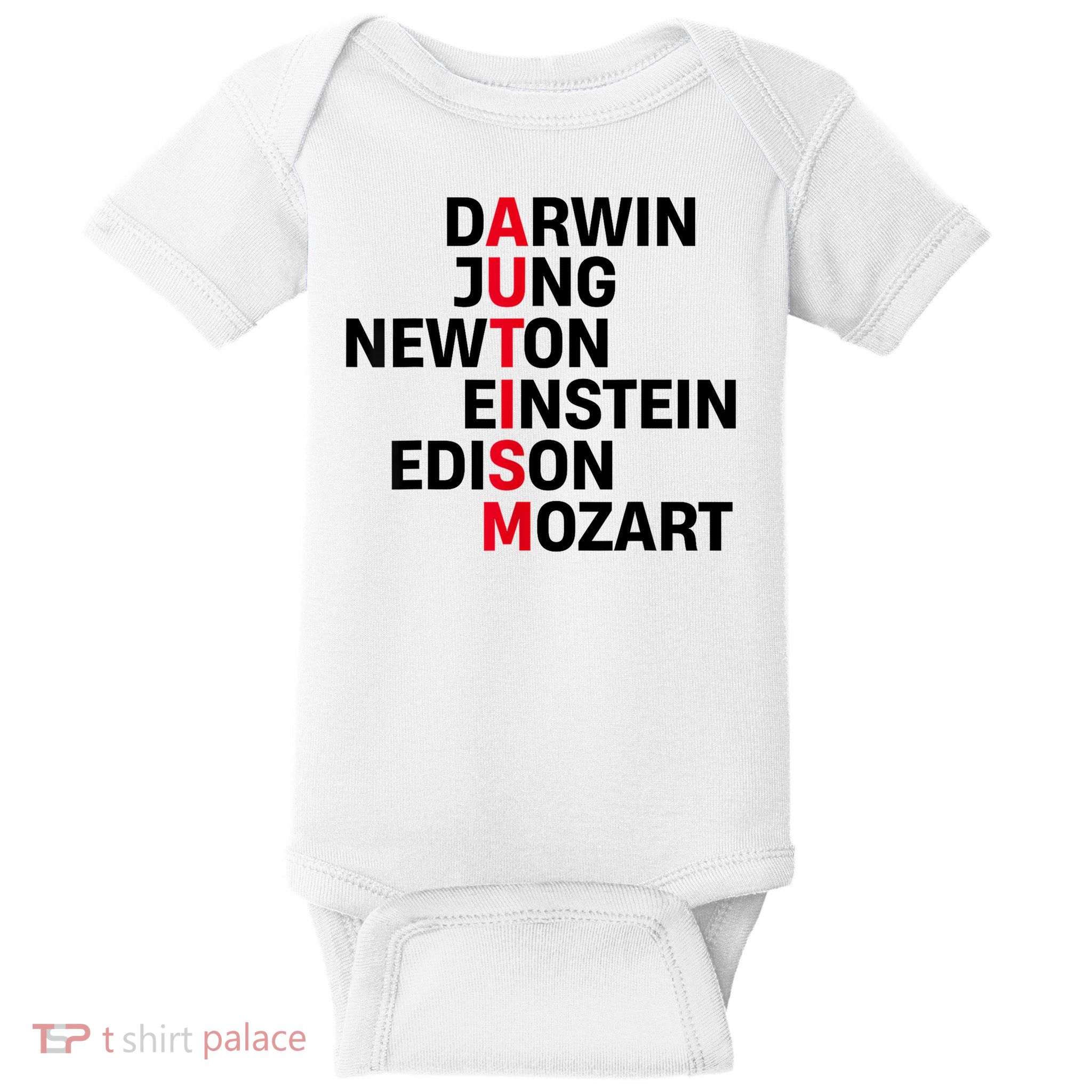 Darwin Jung Newton Einstein Edison Mozart Autism Awareness Baby Bodysuit
