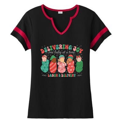 Delivering Joy One Baby At A Time Labor & Delivery Christmas Ladies Halftime Notch Neck Tee