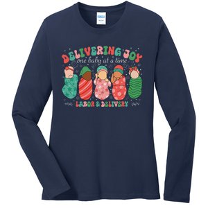 Delivering Joy One Baby At A Time Labor & Delivery Christmas Ladies Long Sleeve Shirt