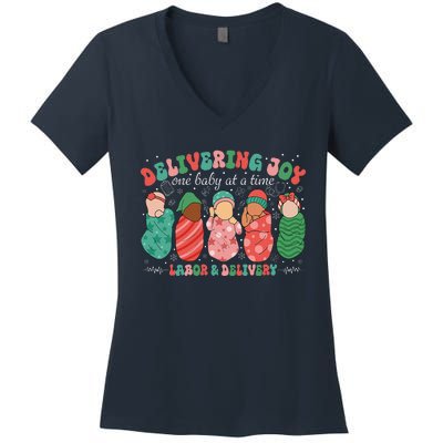 Delivering Joy One Baby At A Time Labor & Delivery Christmas Women's V-Neck T-Shirt