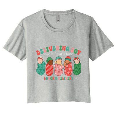 Delivering Joy One Baby At A Time Labor & Delivery Christmas Women's Crop Top Tee