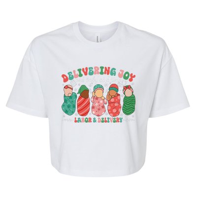 Delivering Joy One Baby At A Time Labor & Delivery Christmas Bella+Canvas Jersey Crop Tee