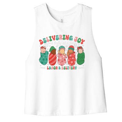 Delivering Joy One Baby At A Time Labor & Delivery Christmas Women's Racerback Cropped Tank