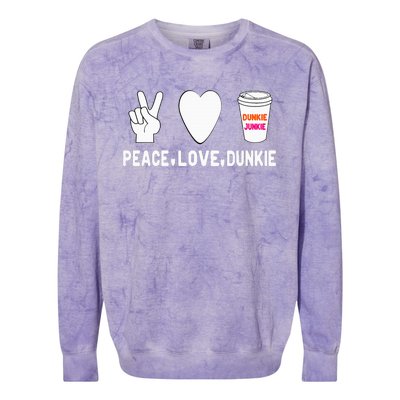 Dunkie Junkie Peace Love Dunkie Funny Coffee Saying Colorblast Crewneck Sweatshirt