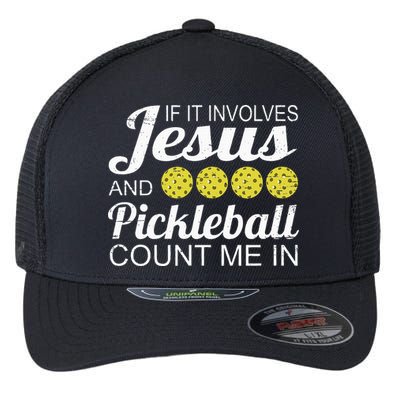 Distressed Jesus Pickleball Player Worship Church Graphic Flexfit Unipanel Trucker Cap