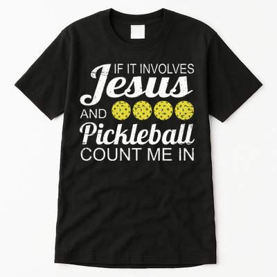 Distressed Jesus Pickleball Player Worship Church Graphic Tall T-Shirt